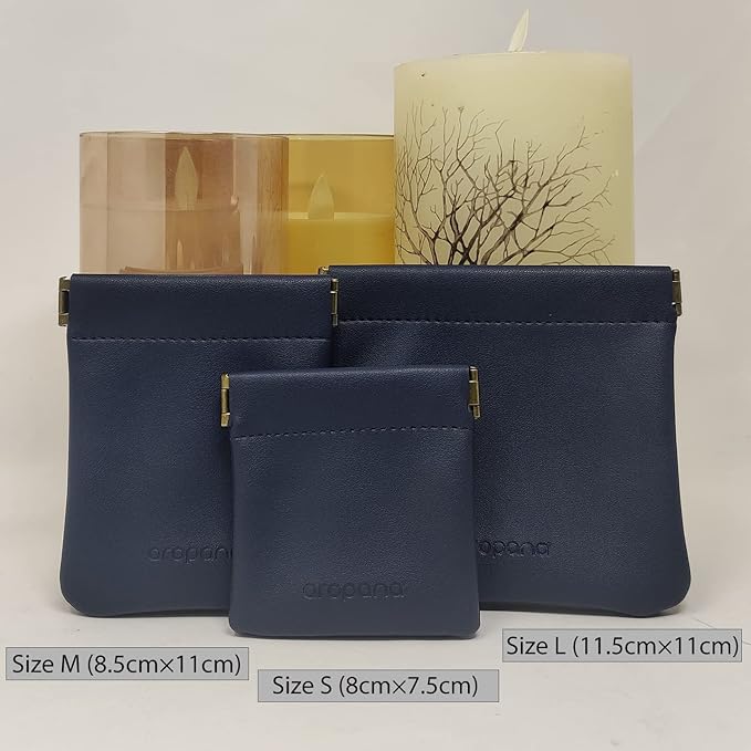 Aropana Self Closing Leather Travel Organiser Earphone AirPods Case Cosmetic Makeup Pouch Jewellery Bag Contact Lens Pouch Card Holder Mini Wallet for Men & Women (8.5CM × 11CM) Navy Blue