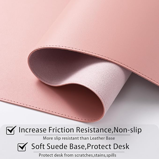 aropana Anti-Slip Extended Mouse Pad, PU Vegan Leather Desk Mat, Computer Desk Table Protector Pad with Non-Slip Suede Base 60cm x 35cm Pink Colour