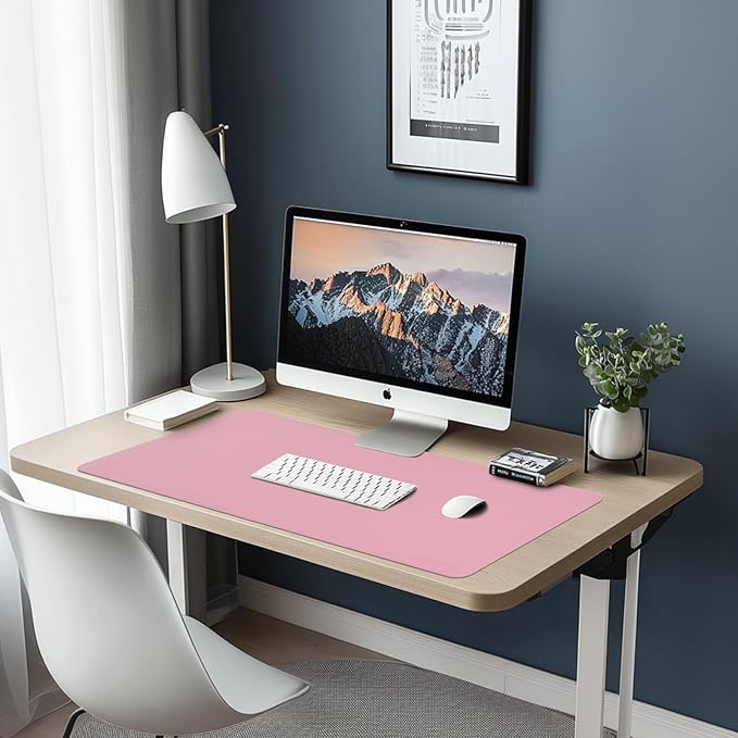 Aropana Vegan Leather Desk Mat, Mouse Pad Large, Computer Table Mat, Reversible Extended Laptop Pad for Desk, Dual Side Waterproof Edge-Stitched (31.5"x15.7" inch, Purple/Pink)