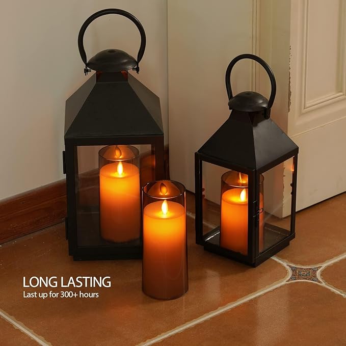 LTETTES 3 Set(H-4",5",6" X D-3")Led Acrylic Fiber Glass Pillar Flameless Electric Candles,Grey Color - Battery Powered With Remote For Home Decor,Birthday Gifting,Wedding And Festival,Other Occasions
