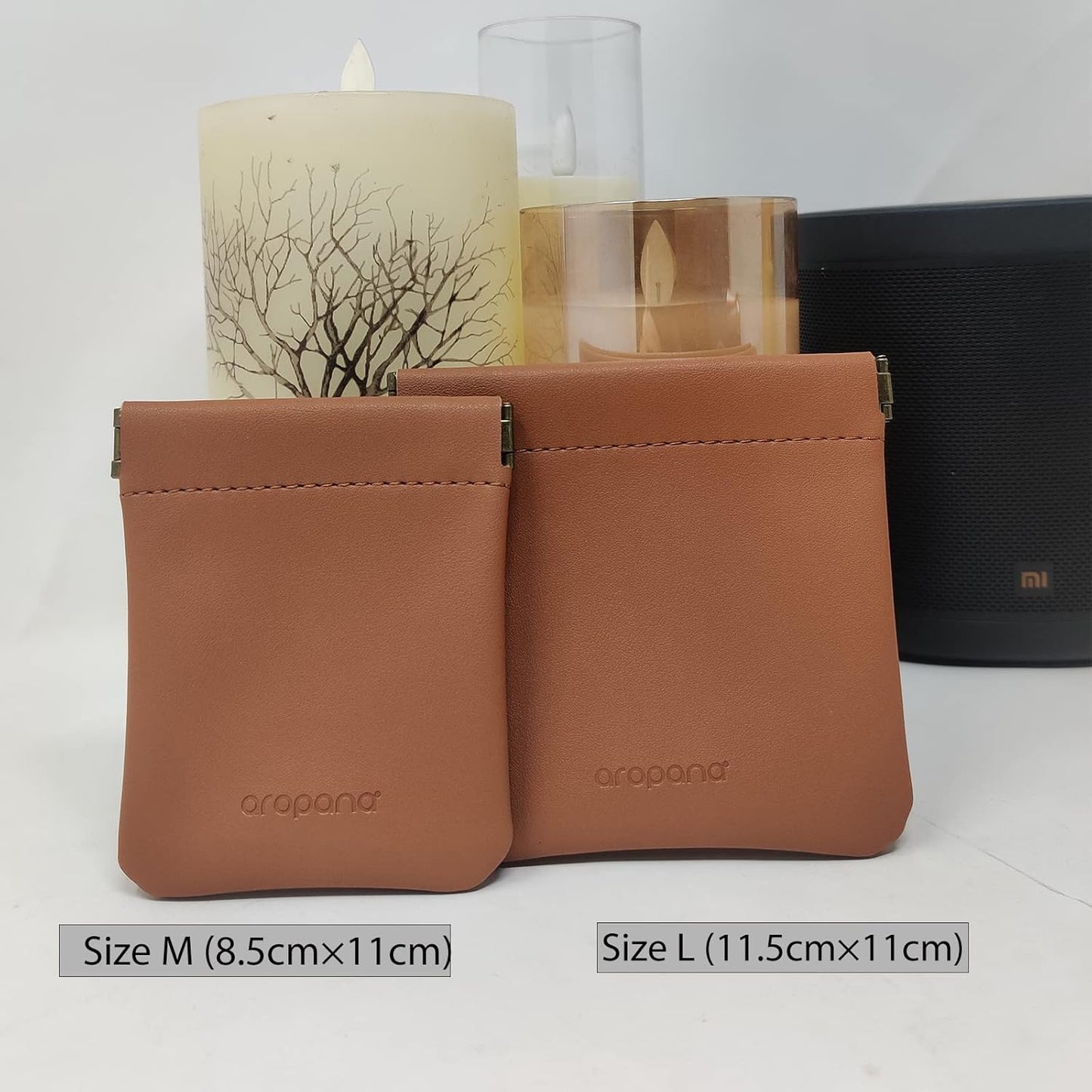 Aropana Self Closing Leather Travel Organiser Earphone AirPods Case Cosmetic Makeup Pouch Jewellery Bag Contact Lens Pouch Card Holder Mini Wallet for Men & Women (8.5CM × 11CM) Fashion Brown