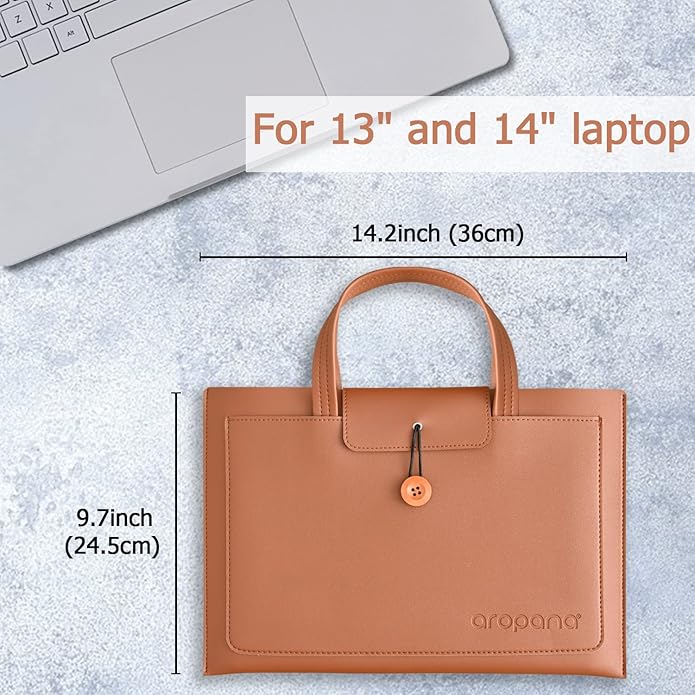 PU Leather Laptop Briefcase for work, Fine Vegan Leather Bag for MacBook Air/Pro 13, 14inch and Other Notebook, Compatible for MacBook Pro 14