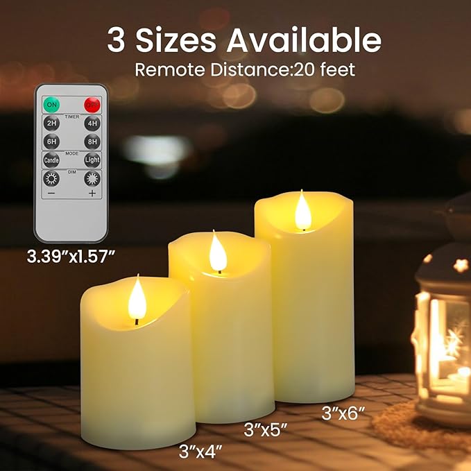 LTETTES plastic Set of 3 Rechargeable Flameless LED Candles|Ivory Wax Candles with Remote Control and Wireless Charging Pad|Home Decor, Festivals, Diwali, Gifting (3" Diameter x 4",5",6" Height)