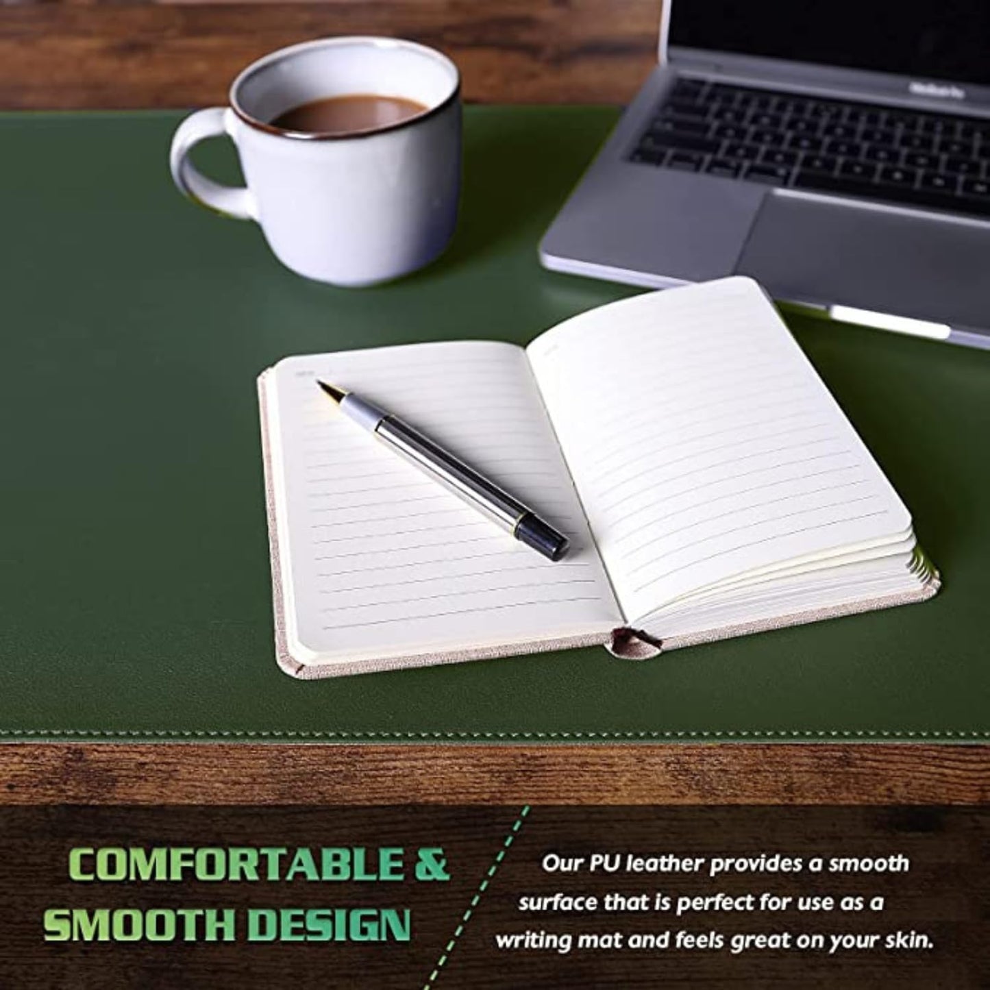 Aropana Vegan Leather Desk Mat, Mouse Pad Large, Computer Table Mat, Reversible Extended Laptop Pad for Desk, Dual Side Waterproof Edge-Stitched (23.6" x 13.8"inch, Deep Green/Grey)…
