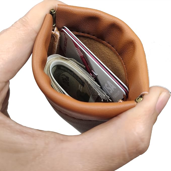 Aropana Self Closing Leather Travel Organiser Earphone AirPods Case Cosmetic Makeup Pouch Jewellery Bag Contact Lens Pouch Card Holder Mini Wallet for Men & Women (8.5CM × 11CM) Fashion Brown