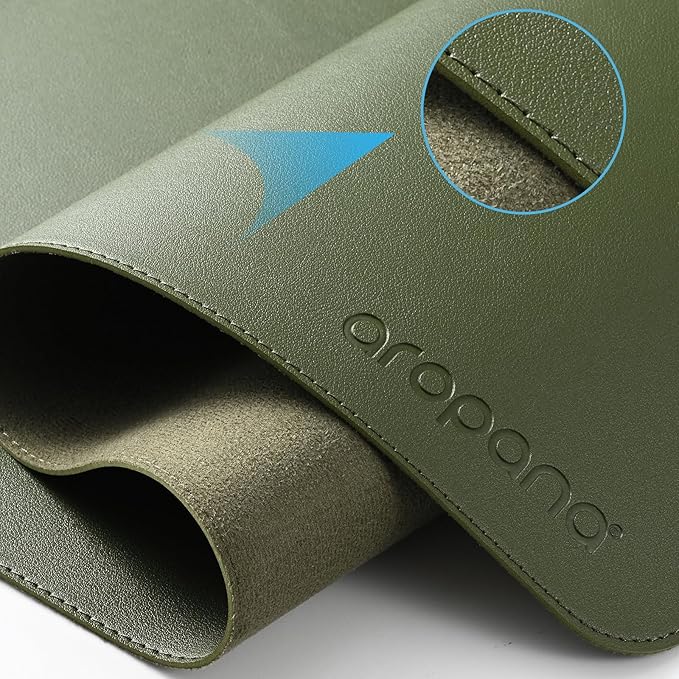 aropana Anti-Slip Extended Mouse Pad, PU Vegan Leather Desk Mat, Computer Desk Table Protector Pad with Non-Slip Suede Base for Keyboard, Desktop, Laptop, Office, 23.6"x13.8"inch, Deep Green