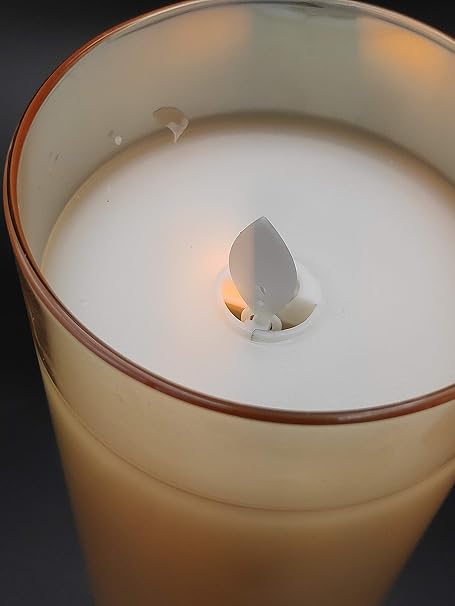 LTETTES LED Glass Cup Pillar Candle with Real Wax, Flameless Electric Candles with Flickering Faux Wick, Amber Color Glass, Battery Powered with Remote Controller for Home Decor (6" H x 3" D)