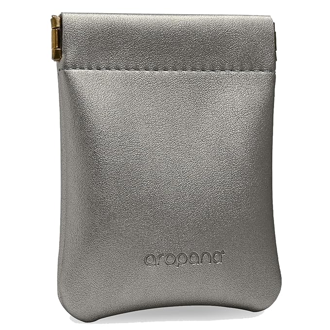 Aropana Self Closing Leather Travel Organiser Earphone AirPods Case Cosmetic Makeup Pouch Jewellery Bag Contact Lens Pouch Card Holder Mini Wallet for Men & Women (8.5CM × 11CM) Glitter Grey