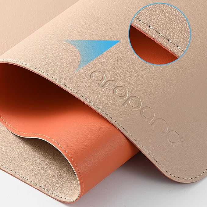 aropana Vegan Leather Desk Mat, Mouse Pad Large, Computer Table Mat, Reversible Extended Laptop Pad for Desk, Dual Side Waterproof Edge-Stitched (27.6x13.8 inch, Apricot/Orange)