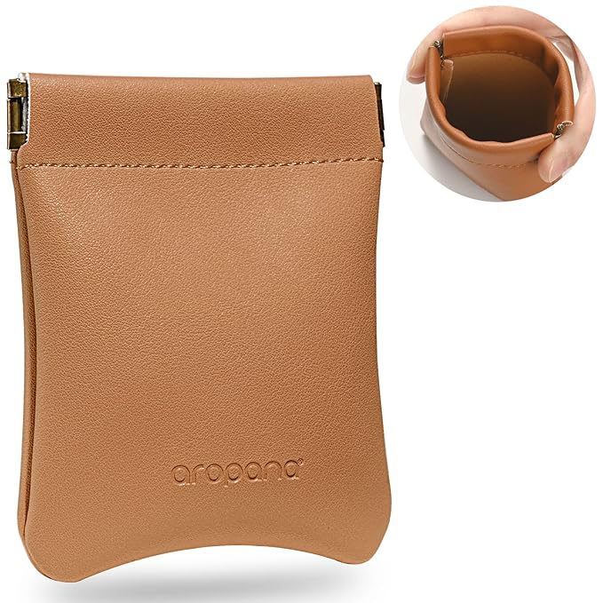 Aropana Self Closing Leather Travel Organiser Earphone AirPods Case Cosmetic Makeup Pouch Jewellery Bag Contact Lens Pouch Card Holder Mini Wallet for Men & Women (8.5CM × 11CM) Fashion Brown