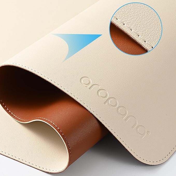 aropana Vegan Leather Desk Mat, Mouse Pad Large, Computer Table Mat, Reversible Extended Laptop Pad for Desk, Dual Side Waterproof Edge-Stitched (27.6x13.8 inch, White/Coffee)