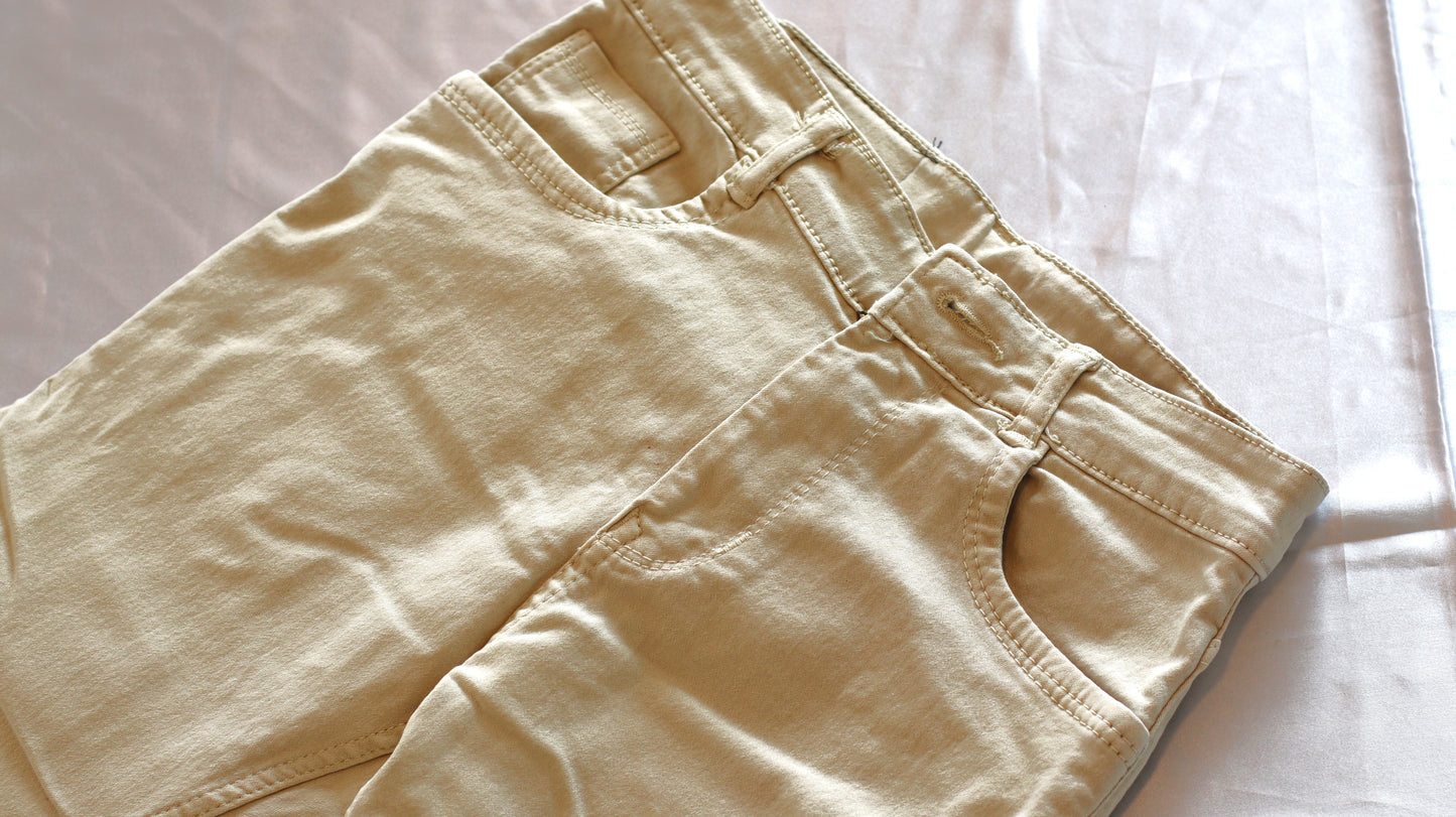 Denim Men Beige Cotton Regular Fit Casual Jeans