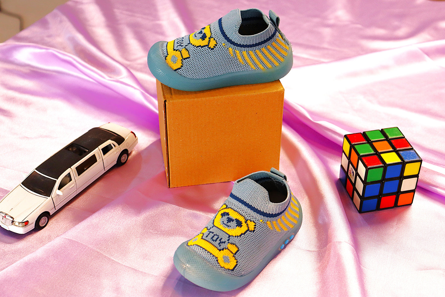 Nino Kids Casual Knitted Shoes Sky Blue with Multicolored LED Lights for 1-4 Years Boys and Girls