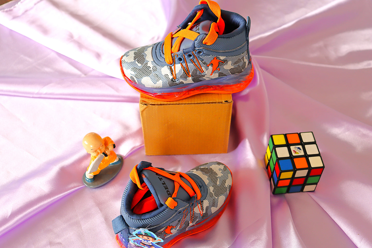 Delta Kids Blue Orange Hip Hop Casual Shoes with LED Lights for Kids between (2 Years - 5 Years) by Kats
