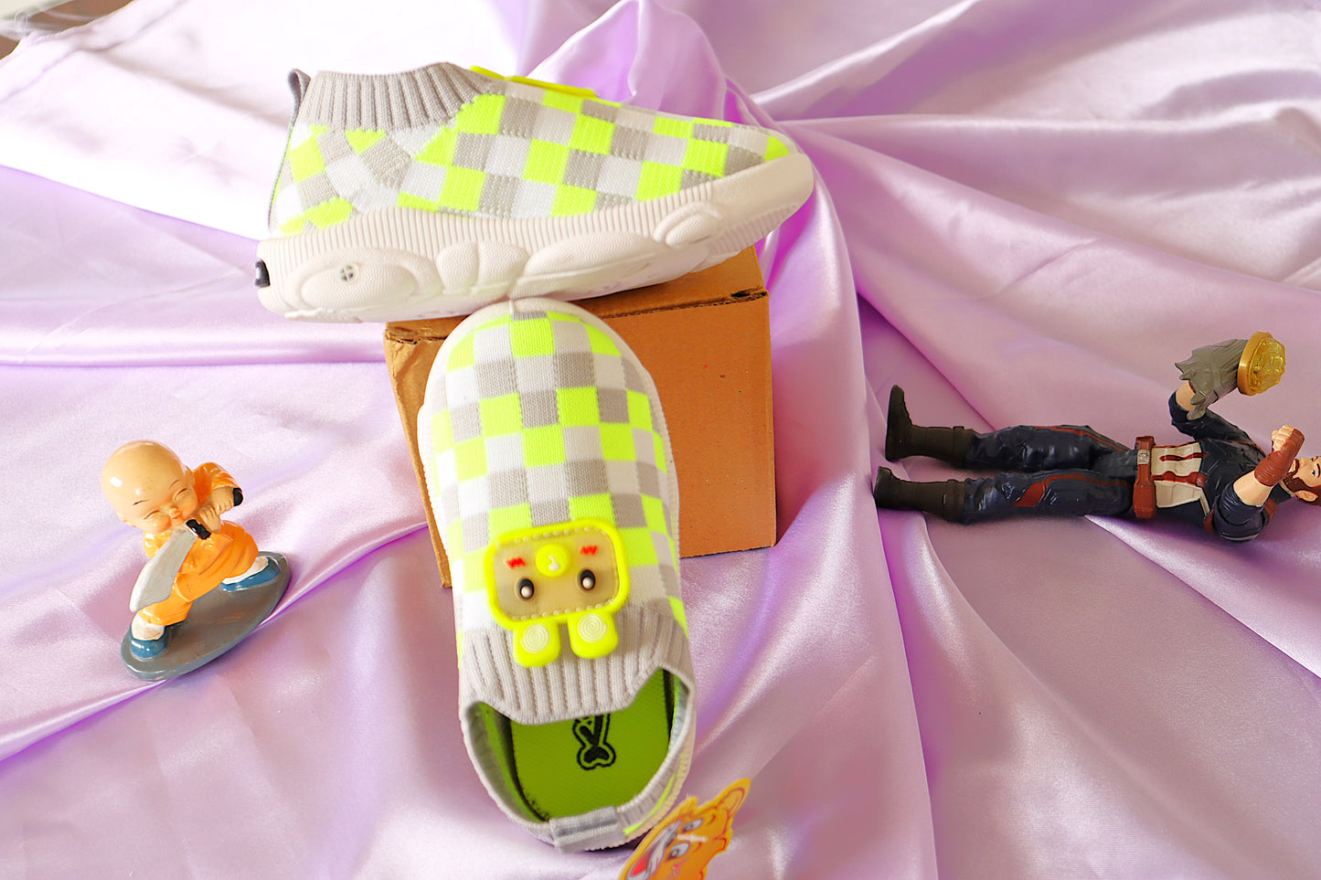 Kats Kids Casual Knitted Shoes Light Grey Nion Green with whistle (chuchu) for 0-2.5 Years Boys and Girls