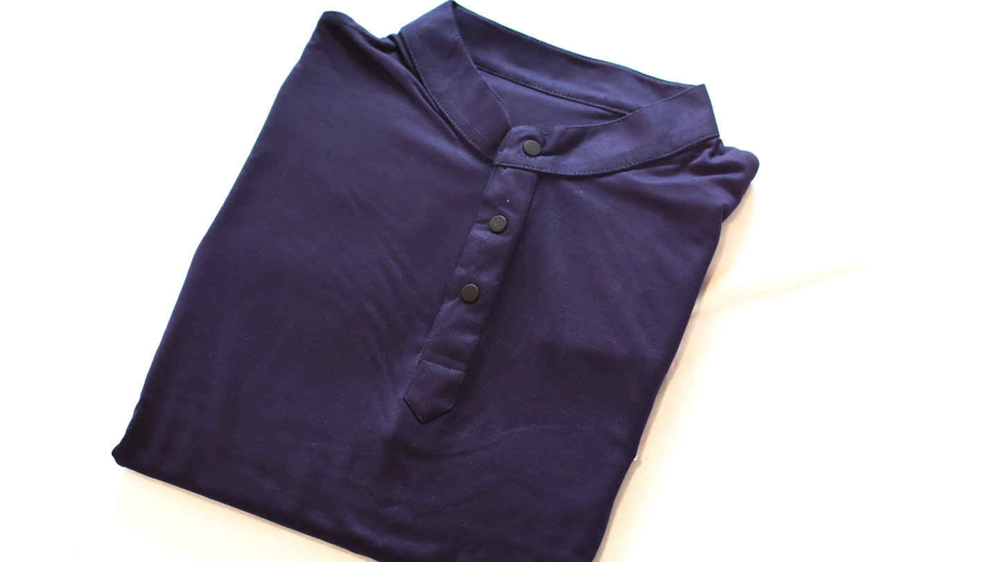 Men's Solid Cotton Rich Polo T Shirt | Mandarin Collar Tshirts | Half Sleeves | Plain-Regular Fit (Navy Blue)