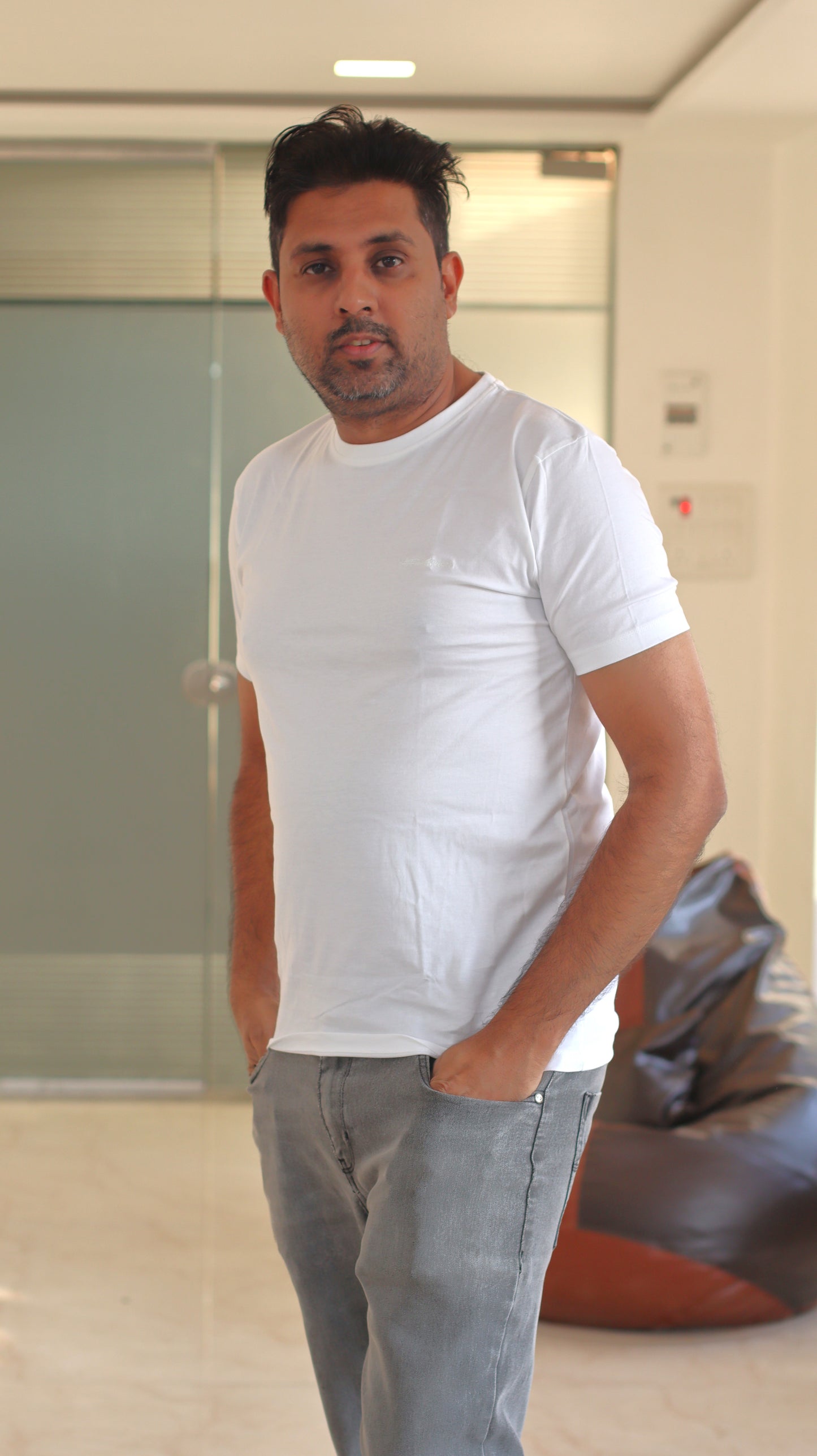 Men's Regular Fit Crew Neck 100% Combed Cotton Half Sleeve T-Shirt (White)