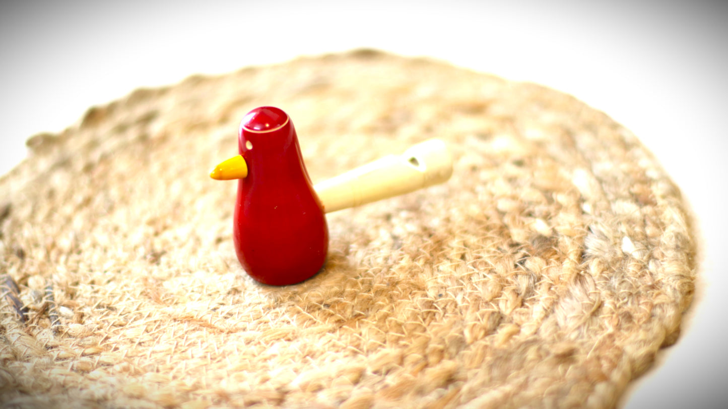 Channapatna Wooden Bird Whistle Toy for Kids - Improves Hand Eye Coordination & Sound Skilled Toy (Red Color) (1+Years)