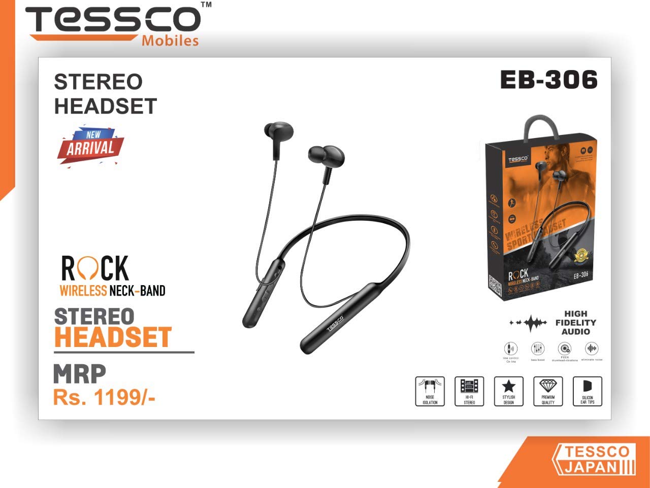 Tessco Black Bluetooth v5.0 In-Ear Earbuds for Workouts, Running, Gym, Work & Home, EB 306