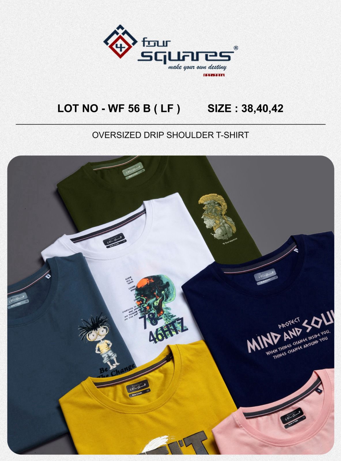 Four Squares Pure Cotton White Oversized Fit Originals Typographic Printed Half Sleeve T-Shirt for Men & Boys (Copy)