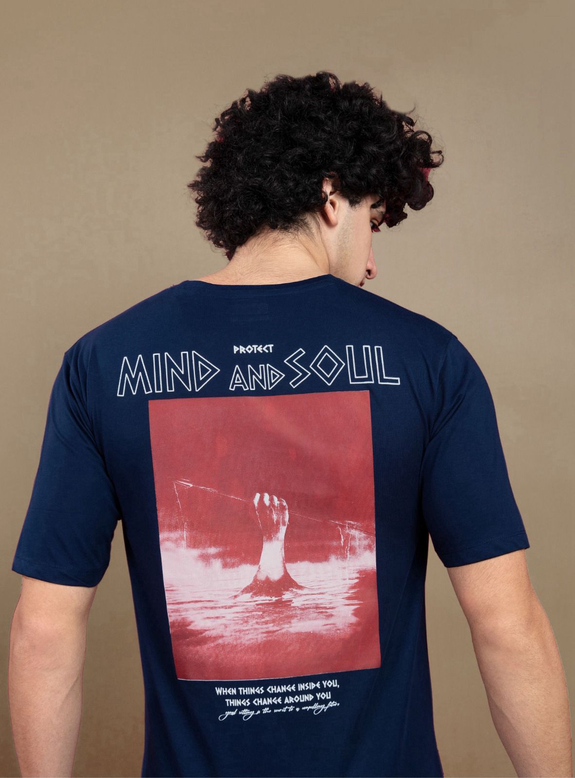 Four Squares Pure Cotton Navy Blue Oversized Fit Originals Typographic Printed Half Sleeve T-Shirt for Men & Boys