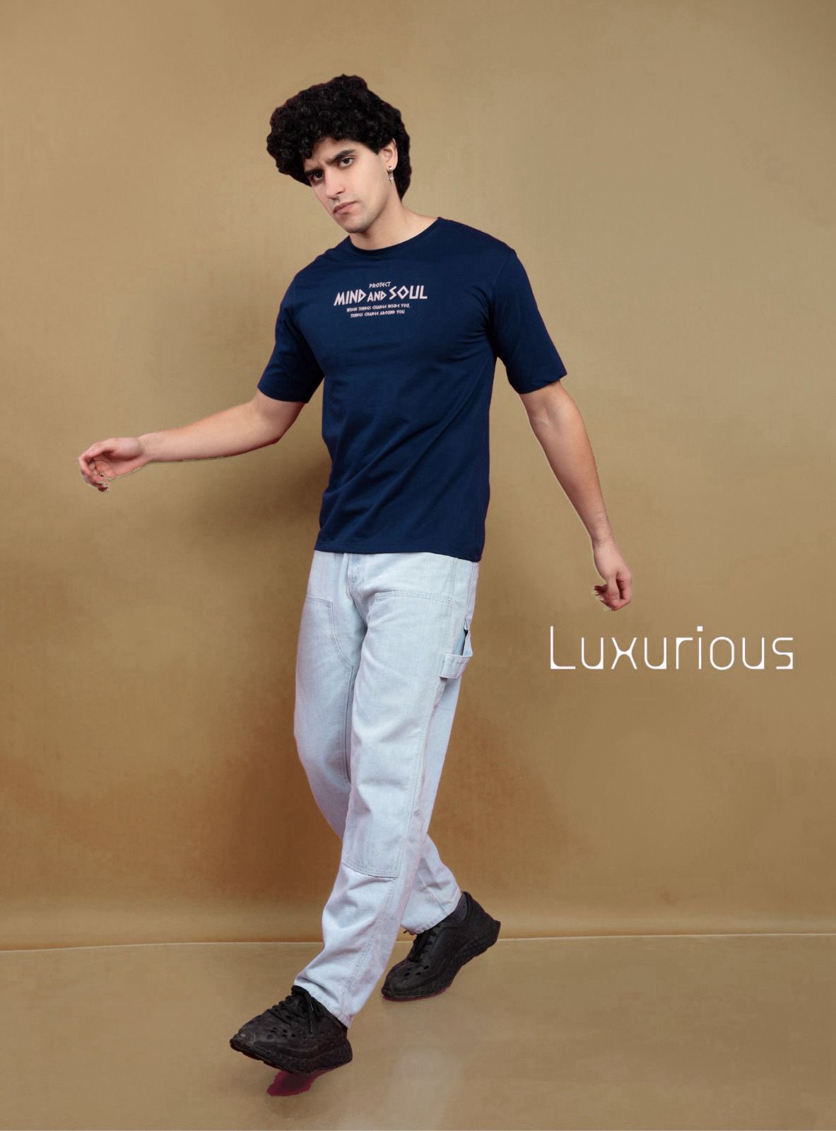 Four Squares Pure Cotton Navy Blue Oversized Fit Originals Typographic Printed Half Sleeve T-Shirt for Men & Boys