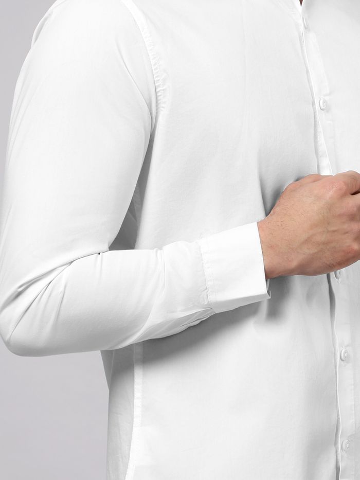 Sophire White Solid Cotton Formal Shirt | Plain | Full Sleeve-Regular Fit