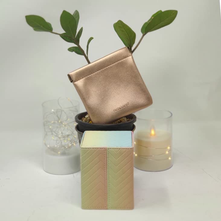 Aropana Self closing Leather Purse Portable Earphone AirPods Pouch Mini storage Jewellery Bag Coin Card Holder for Men & Women (11.5CM × 11CM) Glitter Copper