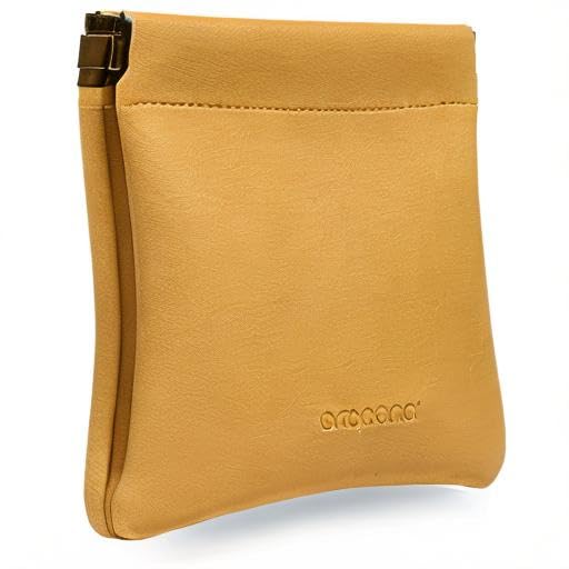 Aropana Self closing Leather Purse Portable Earphone AirPods Pouch Mini storage Jewellery Bag Coin Card Holder for Men & Women (11.5CM × 11CM) Bright Yellow