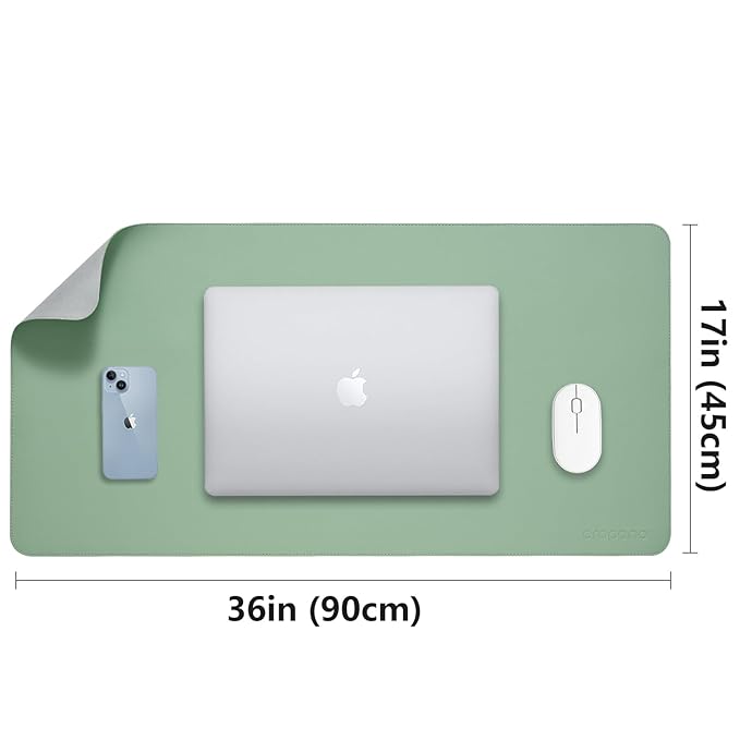 Aropana Anti-Slip Extended Mouse Pad, PU Vegan Leather Desk Mat, Computer Desk Table Protector Pad with Non-Slip Suede Base for Keyboard, Desktop, Laptop, Office, 36" x17" Inch, Turquoise
