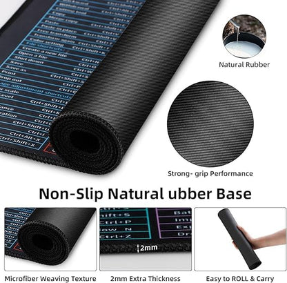 aropana Quick Key Large Anti-Slip Keyboard Pad - with PS/AI/CDR/PR/EXCEL/Word/PPT Shortcuts Pattern, Office Software Shortcuts Natural Rubber Base Odor Free Mousepad(80cm×30cm×0.3cm)