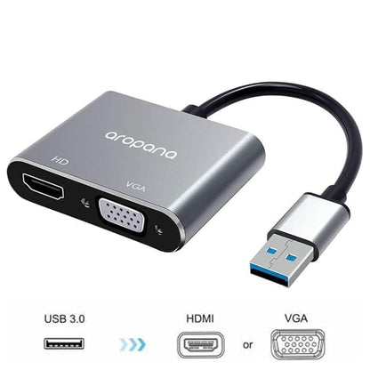 AROPANA USB 3.0 to HDMI VGA Converter, USB to HDMI VGA Sync Output, 4K HD 1080P Multi-Display 2-in-1 USB to HDMI Converter Support Windows 7/8/10 [only for Windows]