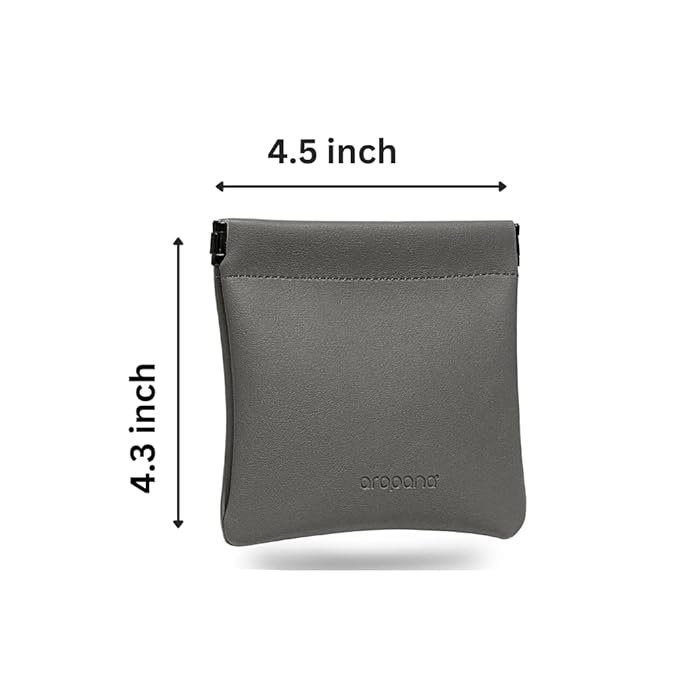 Aropana Self closing Leather Purse Portable Earphone AirPods Pouch Mini storage Jewellery Bag Coin Card Holder for Men & Women (11.5CM × 11CM) Fossil Grey