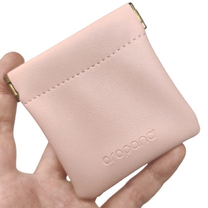 Aropana Self closing Leather Squeeze Coin Purse Waterproof Portable Earphone AirPods Pouch Mini storage Jewellery Bag Change Holder for Men & Women (8CM*7.5CM) Light Pink