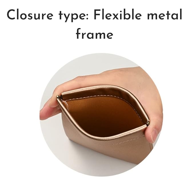 Aropana Self closing Leather Purse Portable Earphone AirPods Pouch Mini storage Jewellery Bag Coin Card Holder for Men & Women (11.5CM × 11CM) Glitter Copper