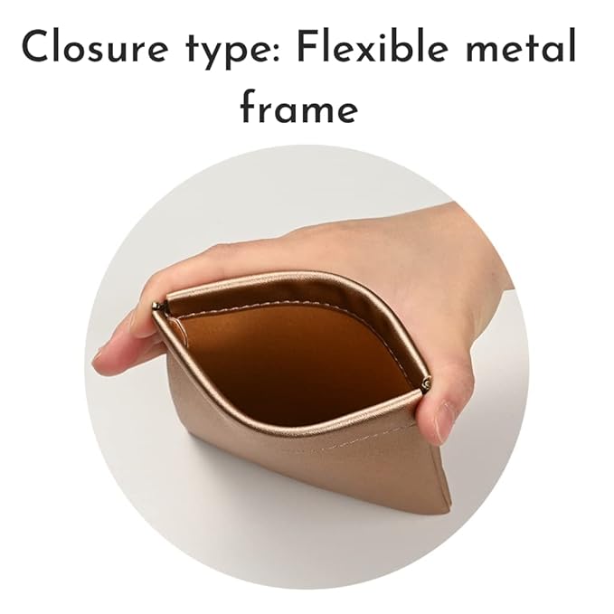 Aropana Self closing Leather Purse Portable Earphone AirPods Pouch Mini storage Jewellery Bag Coin Card Holder for Men & Women (11.5CM × 11CM) Glitter Bronze