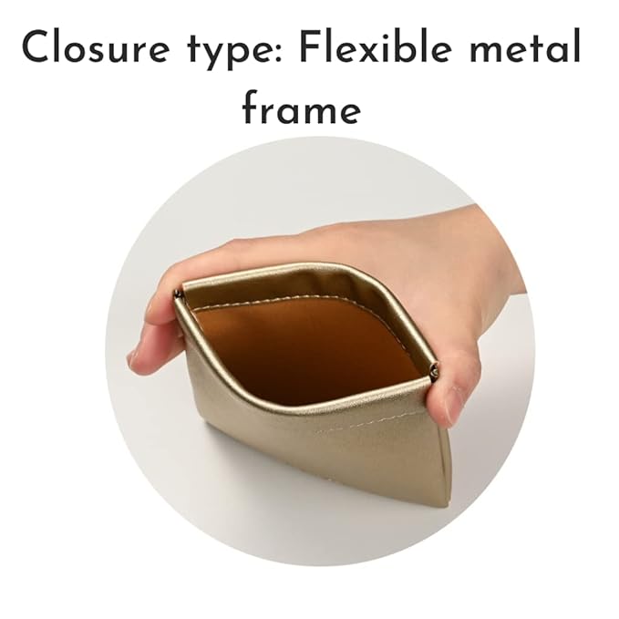 Aropana Self closing Leather Purse Portable Earphone AirPods Pouch Mini storage Jewellery Bag Coin Card Holder for Men & Women (11.5CM × 11CM) Glitter Gold