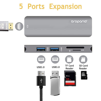 USB C Hub HDMI Adapter for MacBook Pro 2019/2018/2017, Aropana 5 in 1 Dongle USB-C to HDMI, Sd/TF Card Reader and 2 Ports USB 3.0 (Space Gray)