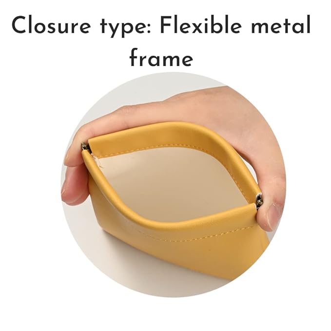 Aropana Self closing Leather Purse Portable Earphone AirPods Pouch Mini storage Jewellery Bag Coin Card Holder for Men & Women (11.5CM × 11CM) Bright Yellow