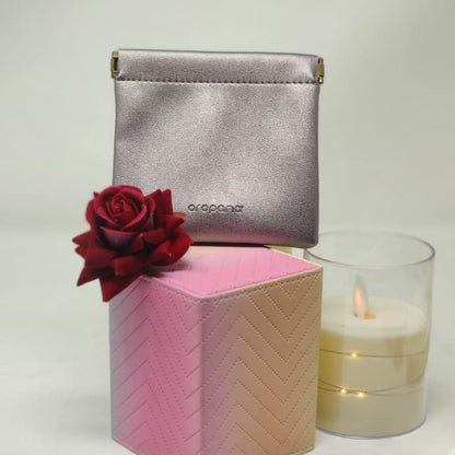 Aropana Self closing Leather Purse Portable Earphone AirPods Pouch Mini storage Jewellery Bag Coin Card Holder for Men & Women (11.5CM × 11CM) Glitter Grey