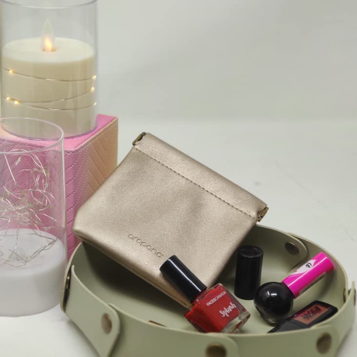 Aropana Self closing Leather Purse Portable Earphone AirPods Pouch Mini storage Jewellery Bag Coin Card Holder for Men & Women (11.5CM × 11CM) Glitter Bronze