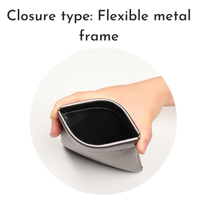 Aropana Self closing Leather Purse Portable Earphone AirPods Pouch Mini storage Jewellery Bag Coin Card Holder for Men & Women (11.5CM × 11CM) Glitter Grey