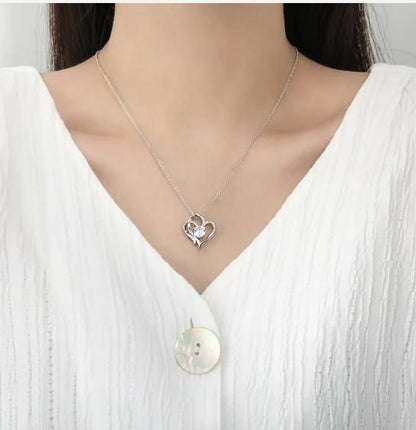 Double Heart Shape Necklace With Rhinestones