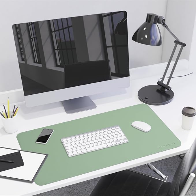 Aropana Anti-Slip Extended Mouse Pad, PU Vegan Leather Desk Mat, Computer Desk Table Protector Pad with Non-Slip Suede Base for Keyboard, Desktop, Laptop, Office, 36" x17" Inch, Turquoise
