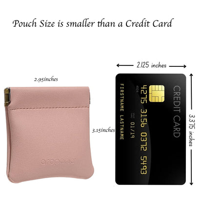 Aropana Self closing Leather Squeeze Coin Purse Waterproof Portable Earphone AirPods Pouch Mini storage Jewellery Bag Change Holder for Men & Women (8CM*7.5CM) Light Pink