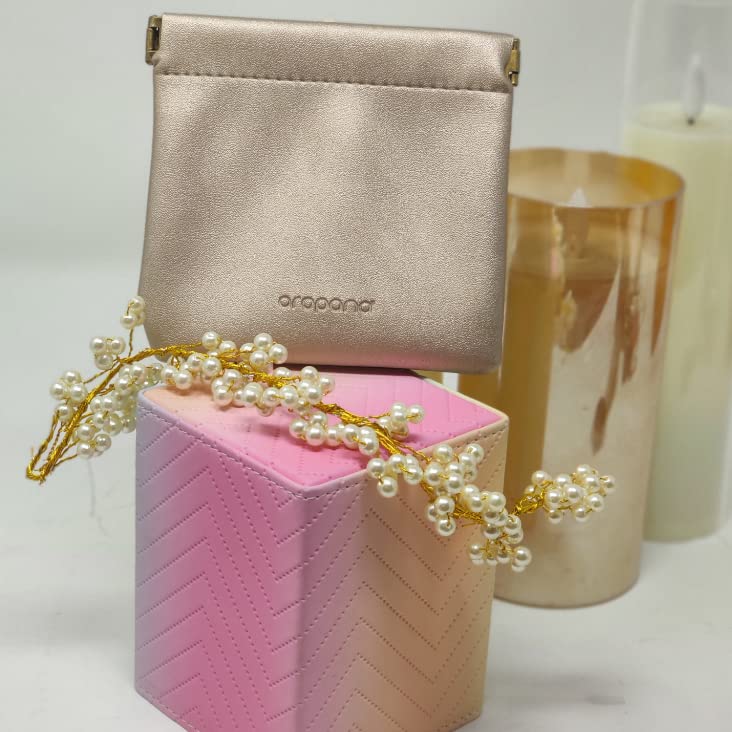 Aropana Self closing Leather Purse Portable Earphone AirPods Pouch Mini storage Jewellery Bag Coin Card Holder for Men & Women (11.5CM × 11CM) Glitter Bronze