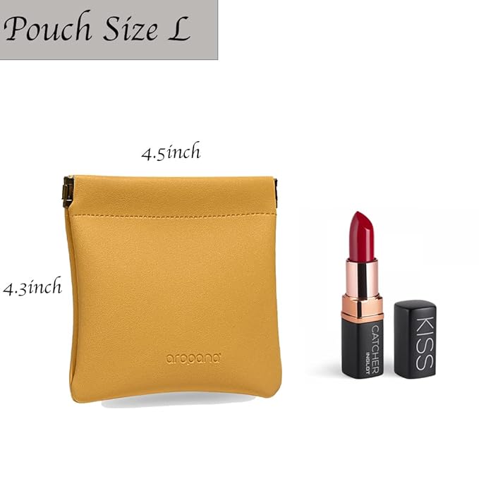 Aropana Self closing Leather Purse Portable Earphone AirPods Pouch Mini storage Jewellery Bag Coin Card Holder for Men & Women (11.5CM × 11CM) Bright Yellow