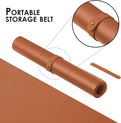 Aropana Anti-Slip Extended Mouse Pad, PU Vegan Leather Desk Mat, Computer Desk Table Protector Pad with Non-Slip Suede Base for Keyboard, Desktop, Laptop, Office, 23.6" x 13.8"inch, Brown