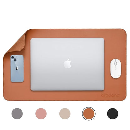 Aropana Anti-Slip Extended Mouse Pad, PU Vegan Leather Desk Mat, Computer Desk Table Protector Pad with Non-Slip Suede Base for Keyboard, Desktop, Laptop, Office, 23.6" x 13.8"inch, Brown