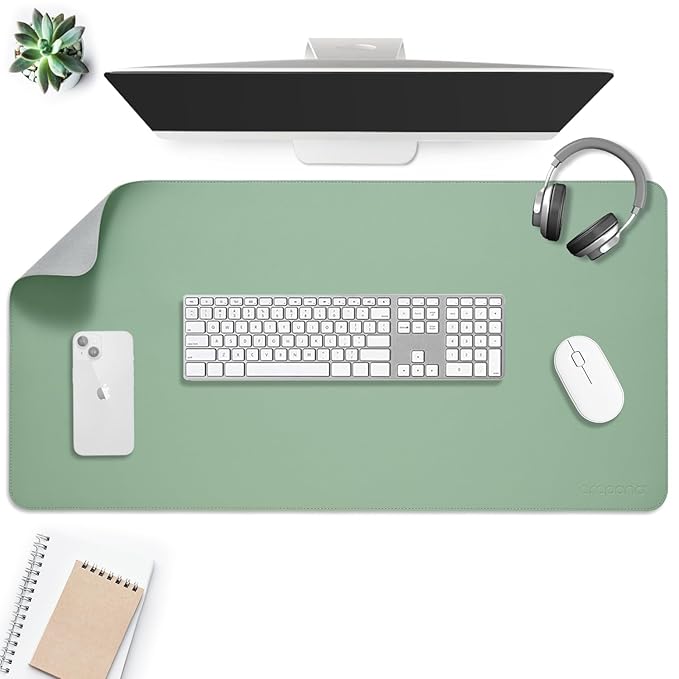 Aropana Anti-Slip Extended Mouse Pad, PU Vegan Leather Desk Mat, Computer Desk Table Protector Pad with Non-Slip Suede Base for Keyboard, Desktop, Laptop, Office, 36" x17" Inch, Turquoise